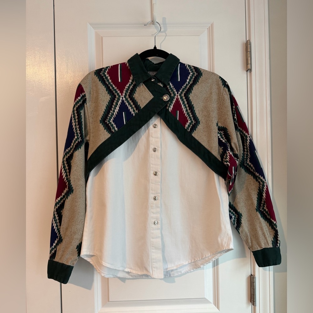 Vintage Roughrider Women’s Western Aztec Button Down Shirt Cotton Size Medium
